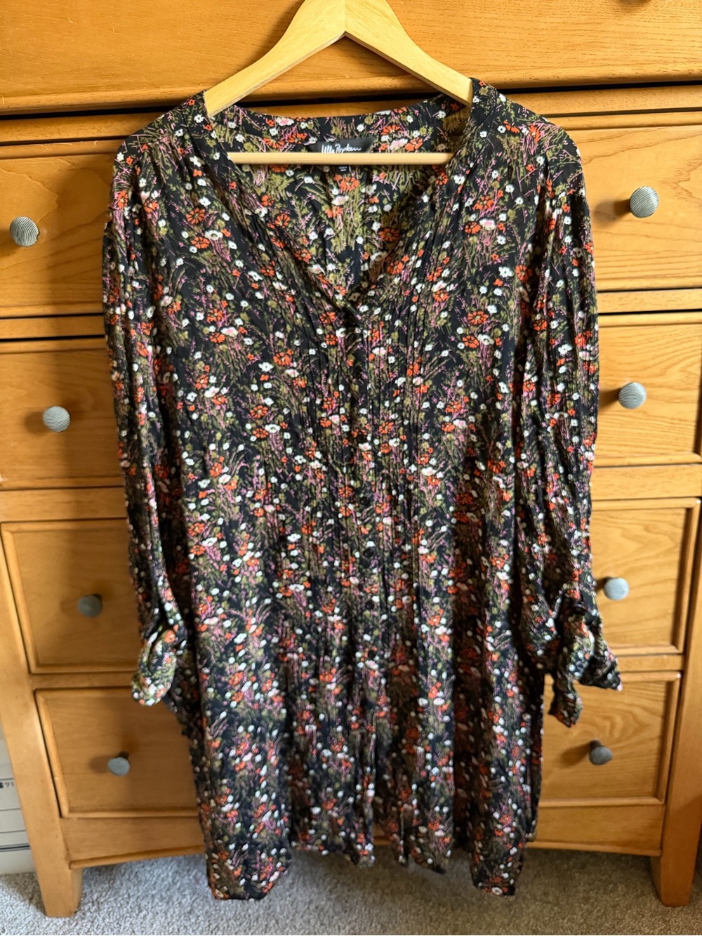 Ulla Popken Womens Floral Dress Size 16/18 Black Fall Boho Whimsigoth Dark Fairy